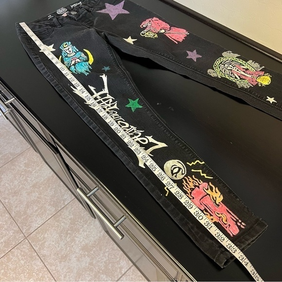 Hand painted One of a kind Denim jegging pants, sz 12 Youth (see measurements) - Picture 9 of 12